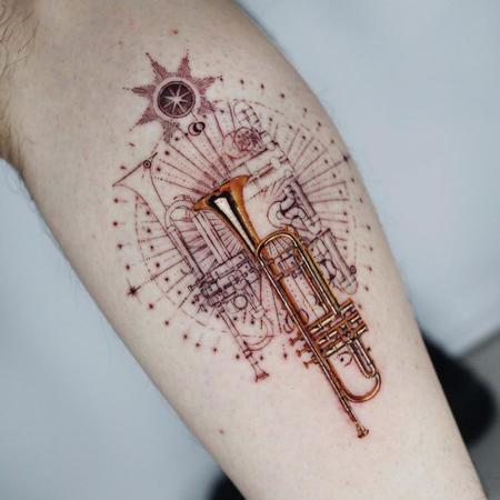 Geometric Trumpet Tattoo Design Thumbnail